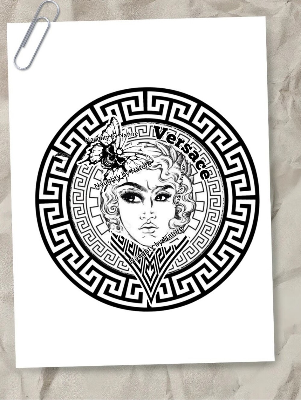 Luxury Logo Canvas Ready To Paint Black & White Medusa Motif Print